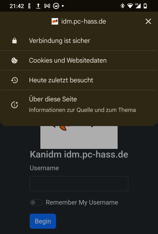 Screenshot of the TLS information of the internal site on Android