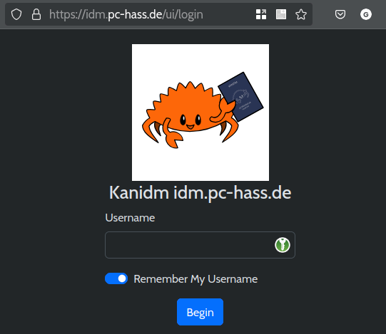 Screenshot of the kanidm login page on my local network with TLS enabled